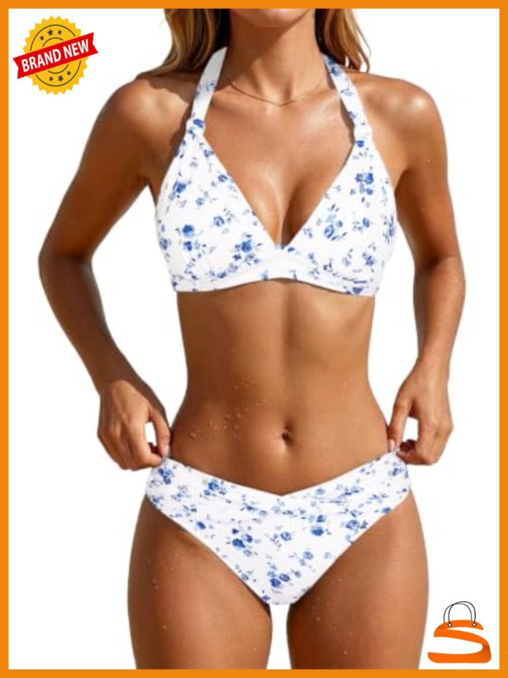 Halter Push Up Bikini Set Criss Cross High Waisted Tummy Control Swimsuit